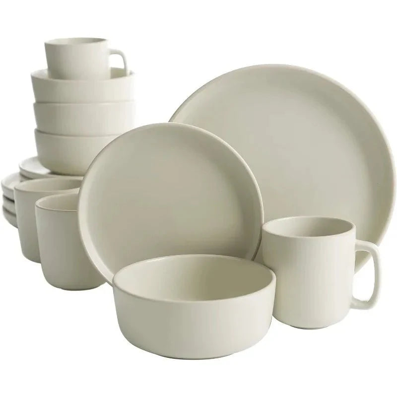 16 - Piece Matte Stoneware Dinnerware Set - Zuma Collection - Rain Bown Home