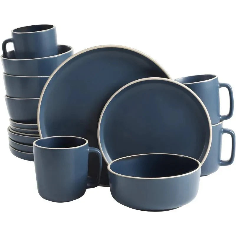 16 - Piece Matte Stoneware Dinnerware Set - Zuma Collection - Rain Bown Home