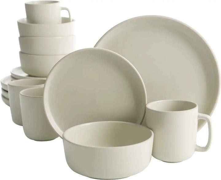 16 - Piece Matte Stoneware Dinnerware Set - Zuma Collection - Rain Bown Home