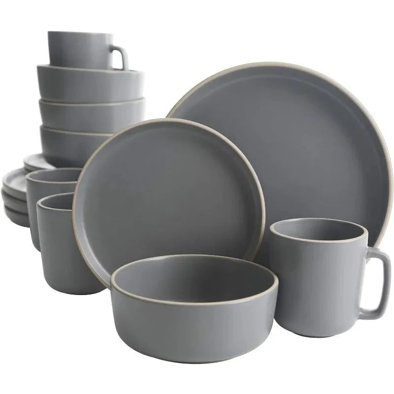 16 - Piece Matte Stoneware Dinnerware Set - Zuma Collection - Rain Bown Home