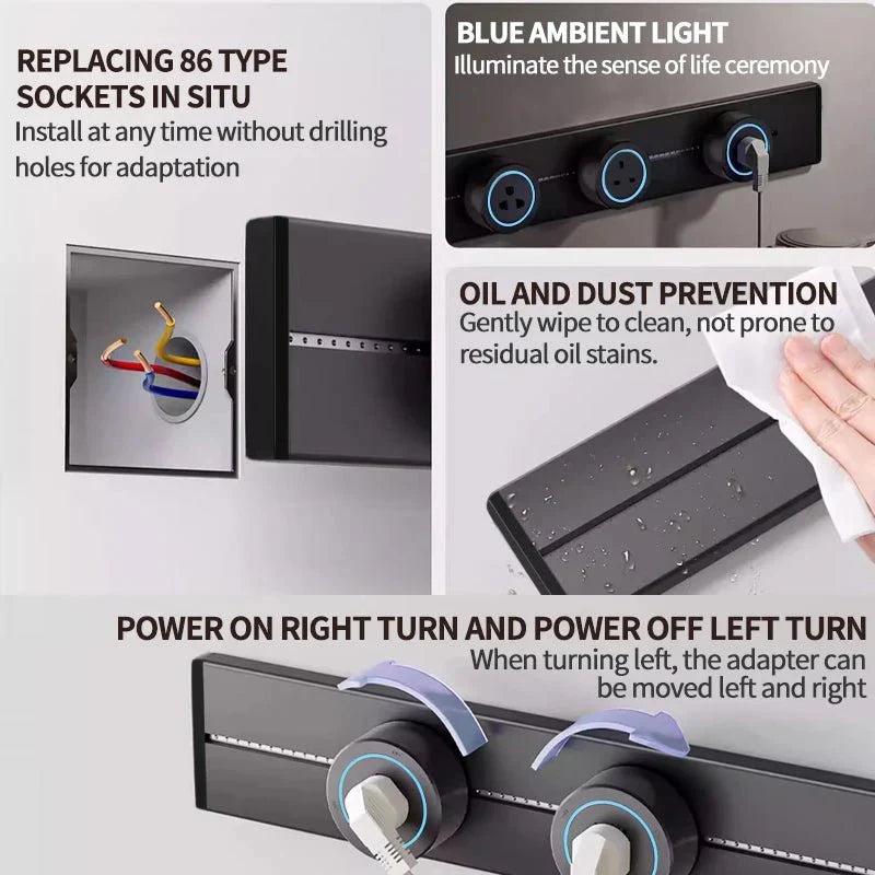 Hidden Wall Socket Power Rail - Rain Bown Home